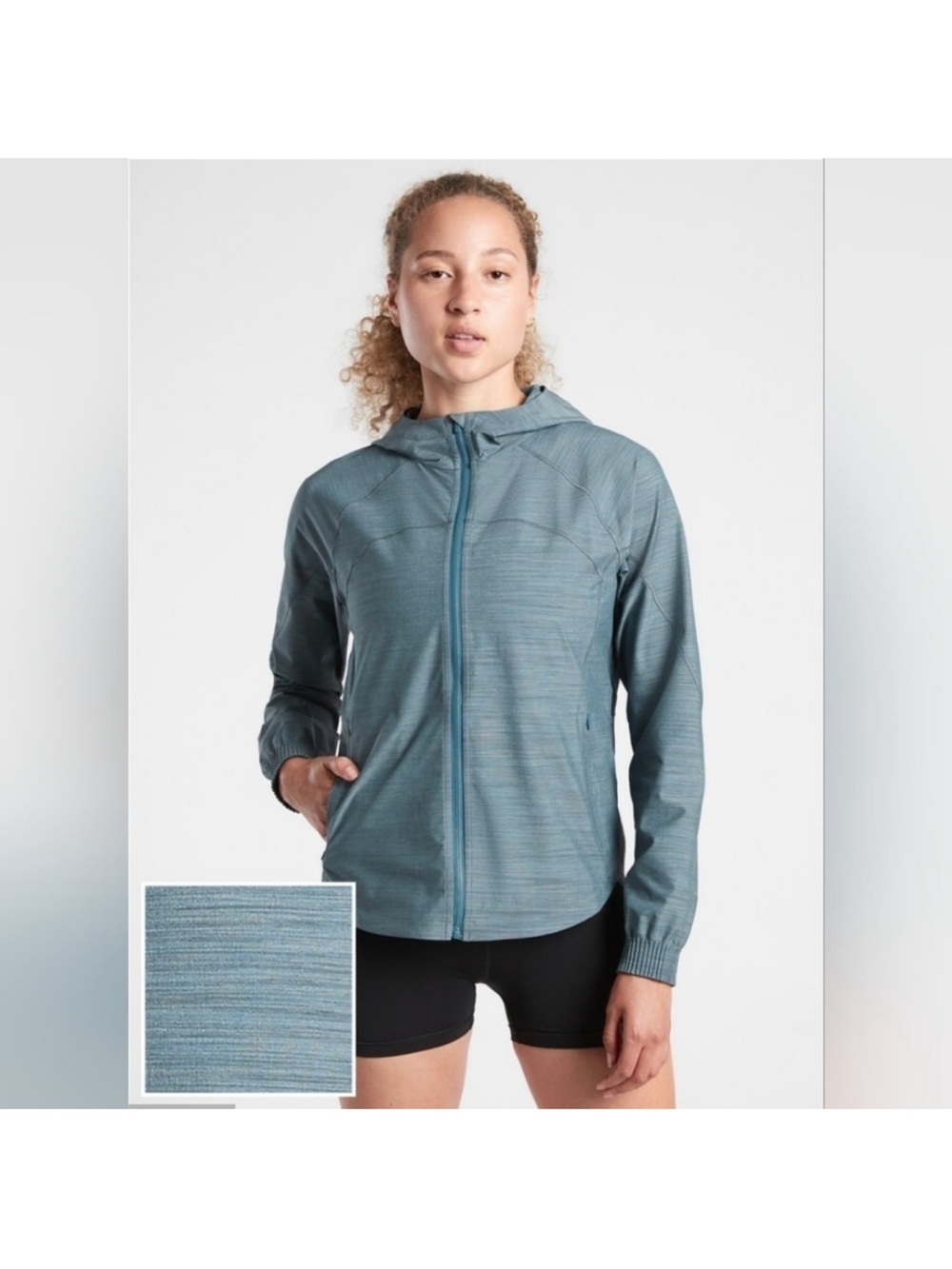 Athleta Racer Running Free Jacket Blue Vented Hooded Longline Athleisure Size 3X